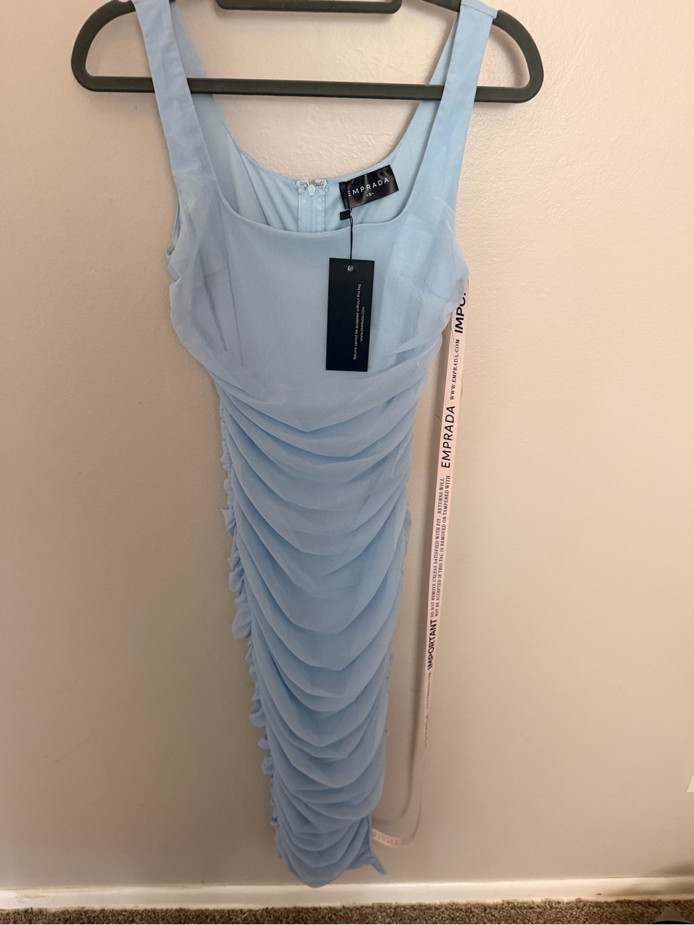 Emporada Light Blue Ruched Maxi Dress